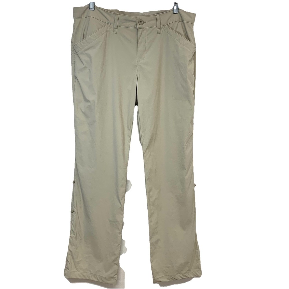 Eddie Bauer Hiking Pants Woman Nylon Straight Leg Roll Tab Sz 10 Stretch Pockets